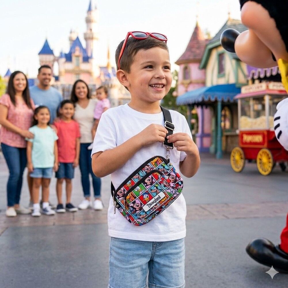Disney Parks Mickey and Friends comic strip grid convertible crossbody / beltbag
